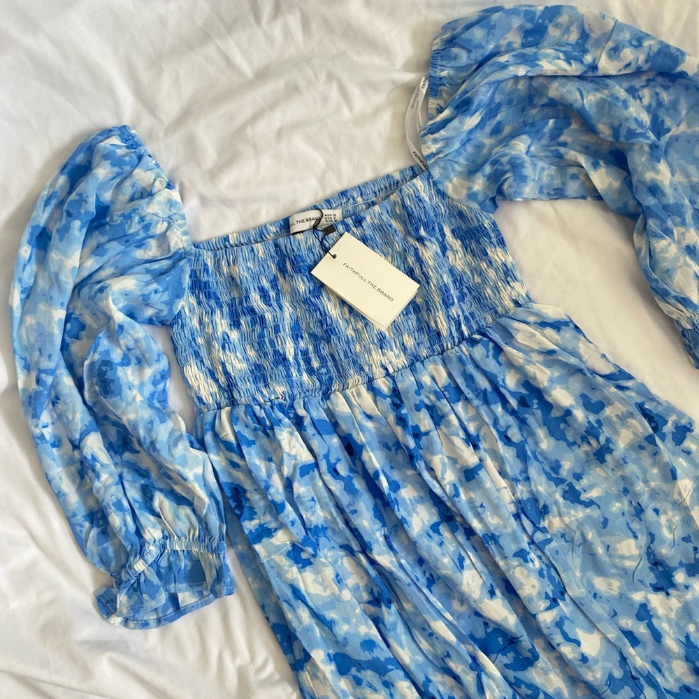 Faithfull the Brand Alina mini dress Roos tye dye blue